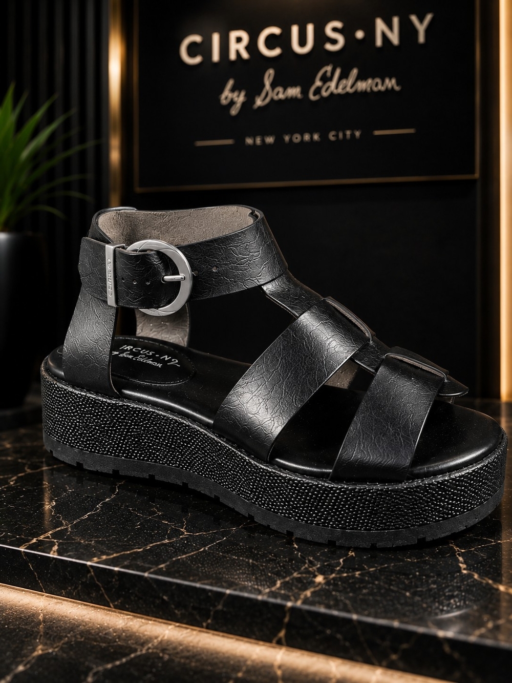 Circus by Sam Edelman Textured Black Platform Gladiator Sandal